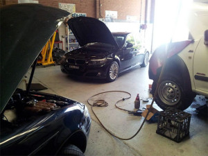 BMW 320i in the workshop